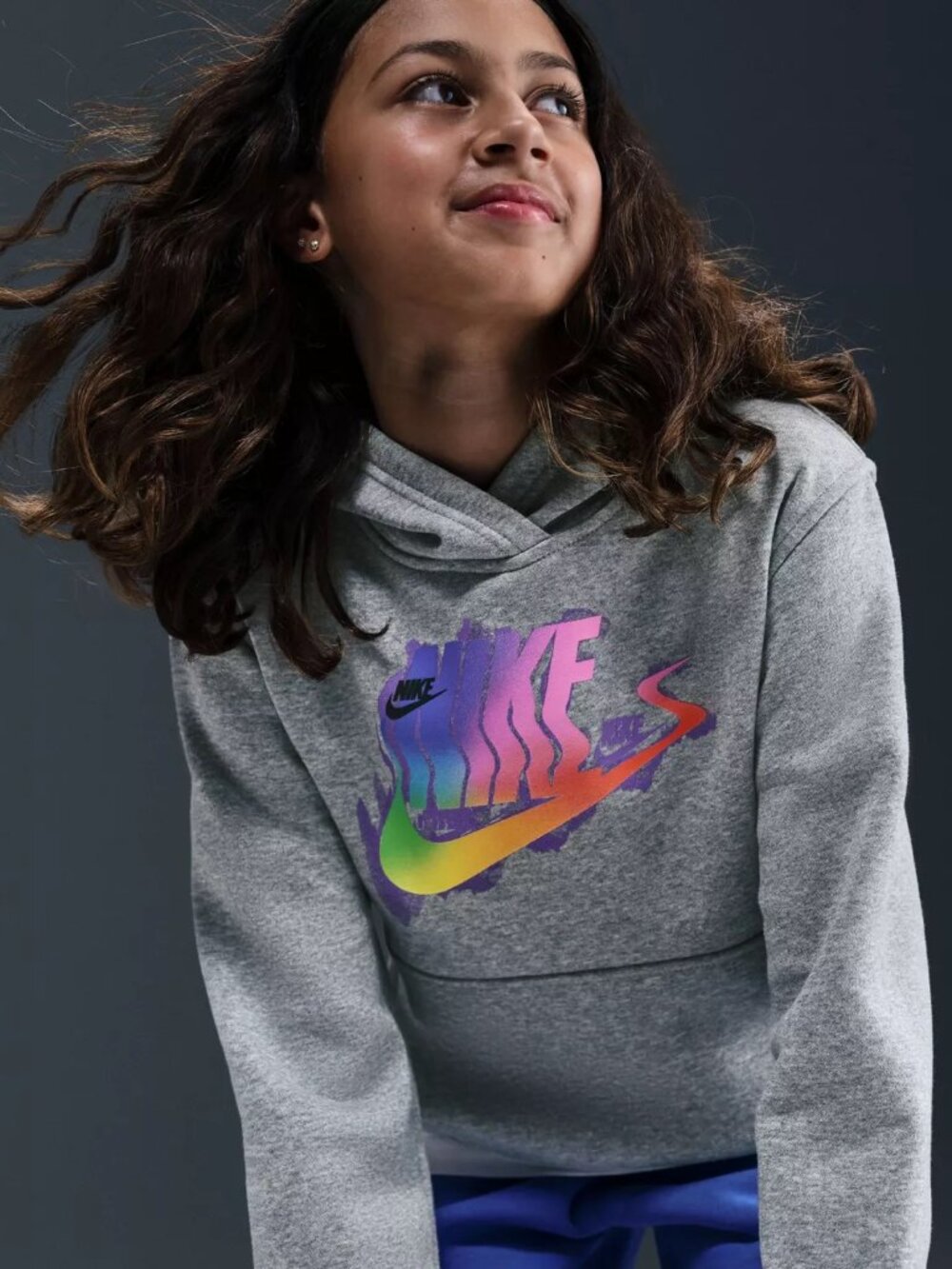 Nike Kids' Sportswear Club Fleece Glitch Hoodie- Color: Dk Grey Heather